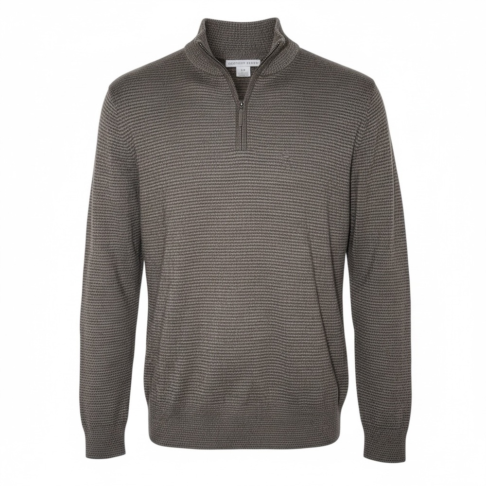 Geoffrey Beene Men’s Brown Quarter‎ Zip Knit Pullover – Large
